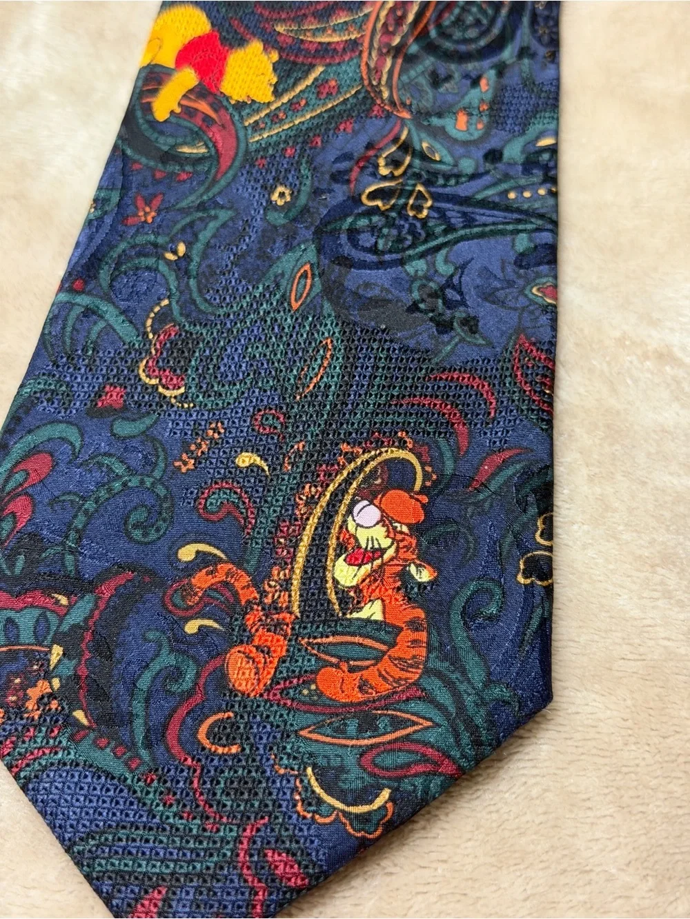 The Disney Store 100% Silk Navy Paisley Tie with Winnie the Pooh & Tigger